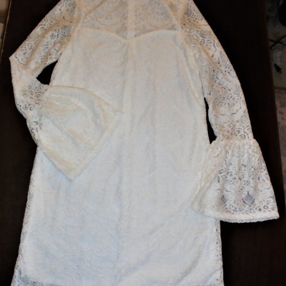 Dress Lace SMALL Cream color Long Sleeve Special Occasion Holiday Wedding - Picture 2 of 11